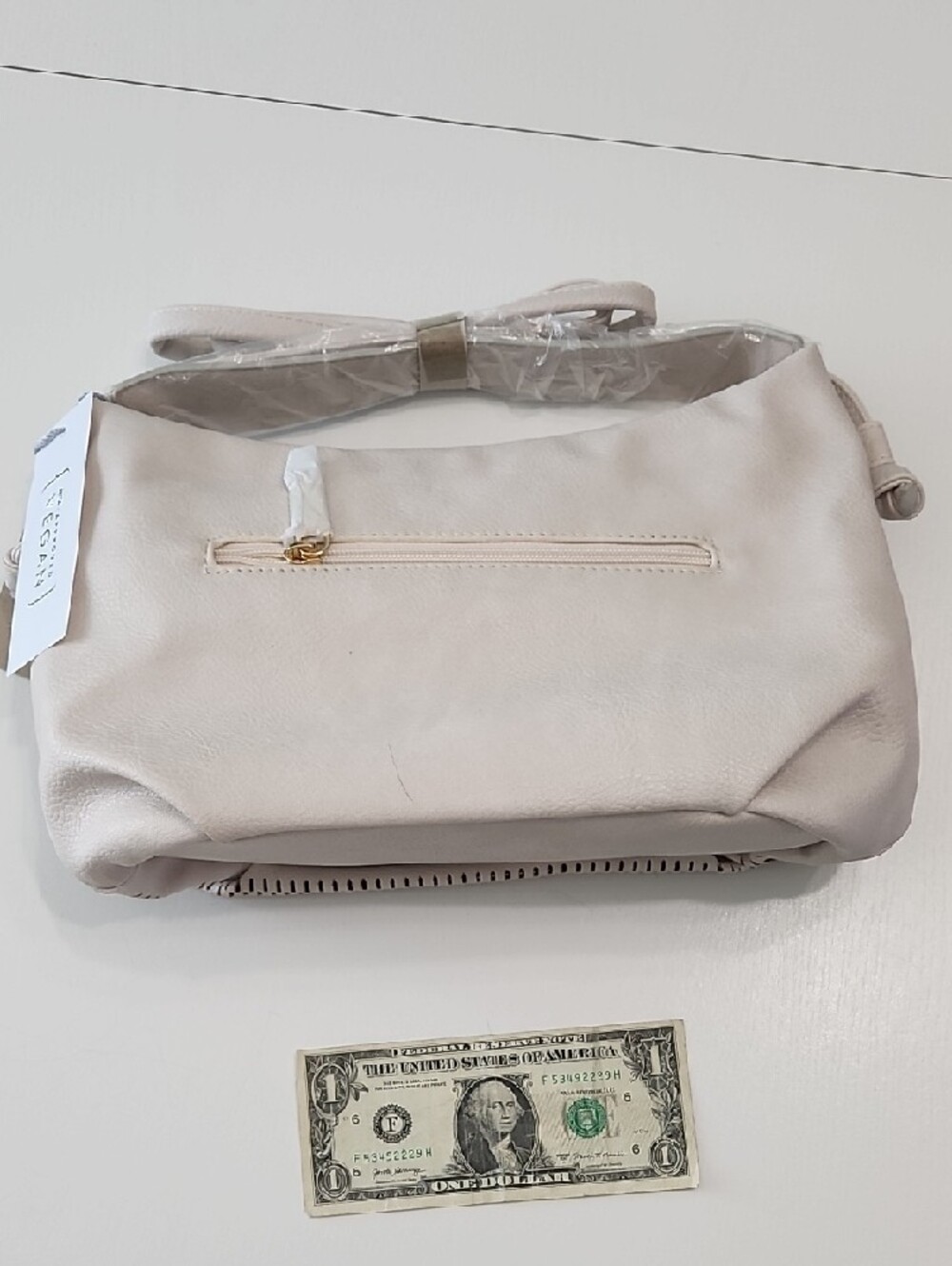 Perforated Light Cream Crossbody Bag with Top Zip - Picture 4 of 6